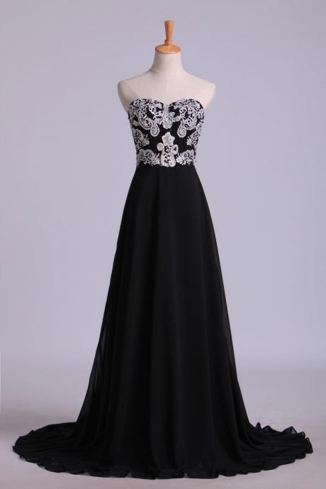 Sweetheart A Line Floor Length Prom Dresses With Applique Chiffon Formal Dress Sa1326