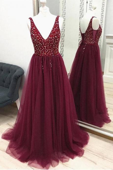 V Neckline Prom Dress Beaded Top, Formal Dresses, Evening Dress, Sa1326