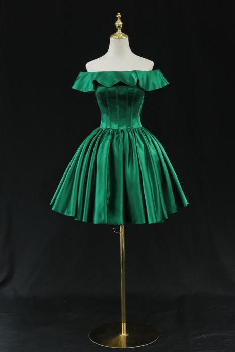 Green Satin Short Party Dresses, Hand Made Formal Dresses Homecoming Dresses Sa1334