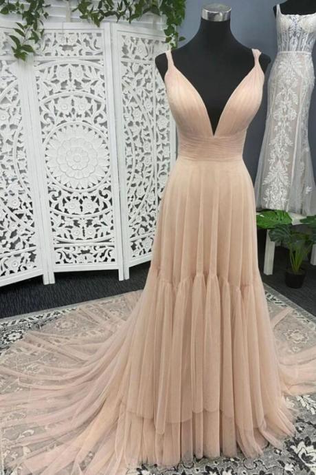 Tulle Long Unique Straps Party Dresses,formal Dress Pink Tulle Formal Dresses Sa1357