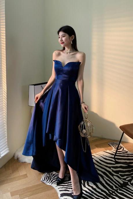 Navy Blue Satin High Low Party Dresses Prom Dress Formal Dress Evening Wedding Party Dresses Sa1361