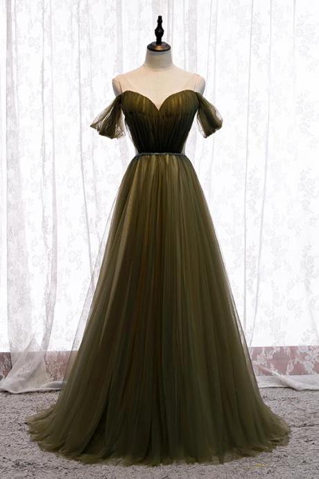 Off Shoulder Tulle Sweetheart Floor Length Evening Party Dress Formal Dress A-line Wedding Party Dresses Sa1369