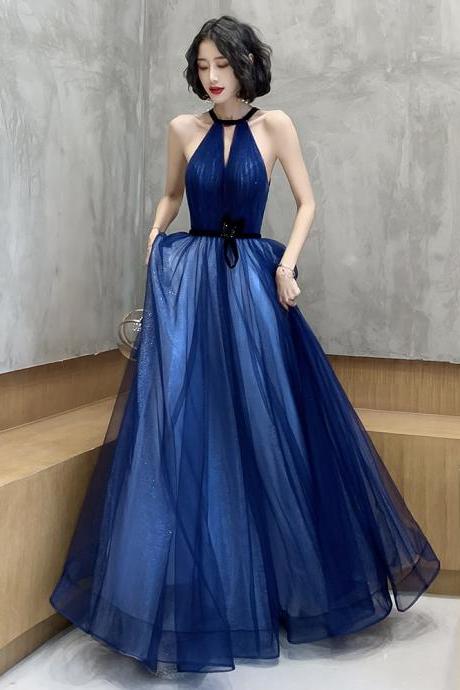 Blue Haler Long Evening Dress Prom Dress,hand Made Custom A-line Blue Formal Dresses Sa1378
