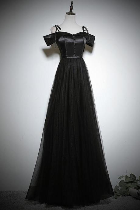 Black Off Shouldr A-line Satin With Tulle Prom Dress Formal Dress Black Evening Dresses Bridesmaid Dresses Sa1384