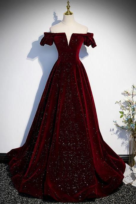 Wine Red Velvet Off Shoulder Sweetheart Long Party Dress Formal Dress Burgundy Evening Dresses Sa1395