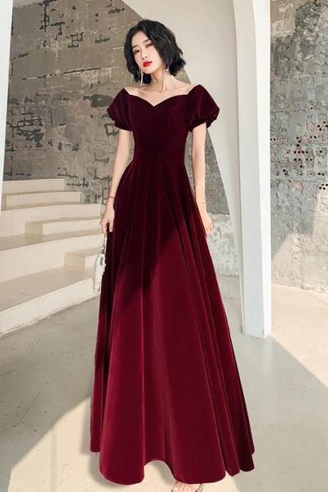 A-line Velvet Long Dark Red Formal Dress, Burgundy Bridesmaid Dresses Sa1403
