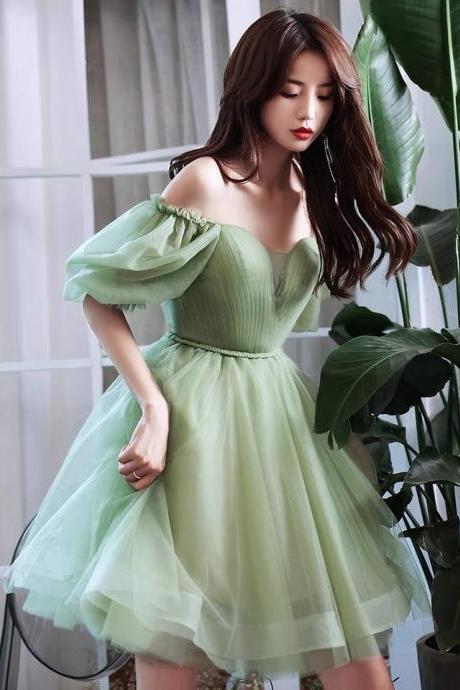 Green Short Tulle Off Shoulder Party Dress Evening Dress Homecoming Dress Formal Dress Sa1411