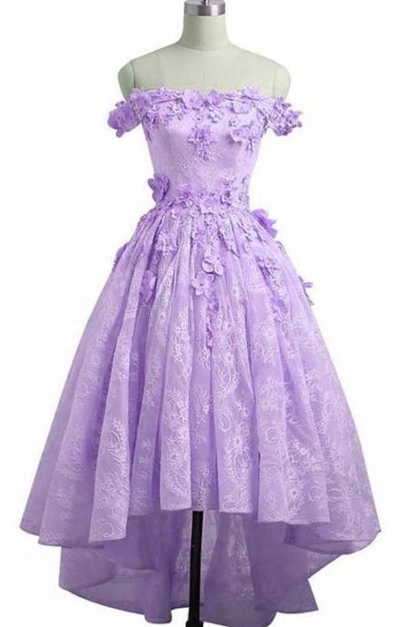 Purple Lace High Low Off Shoulder Party Dress Prom Dress Formal Dress High Low Homeocming Dresses Sa1419