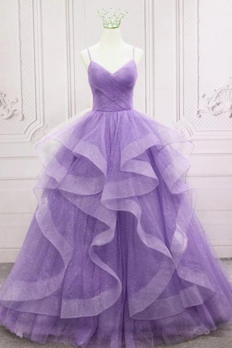 Purple Tulle V-neckline Straps Layers Long Formal Dress Party Dress Evening Dress Prom Dresses Sa1422