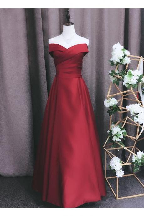 Red Satin A-line Off Shoulder Floor Length Party Dress Formal Dress Evening Dress Prom Dress Sa1423