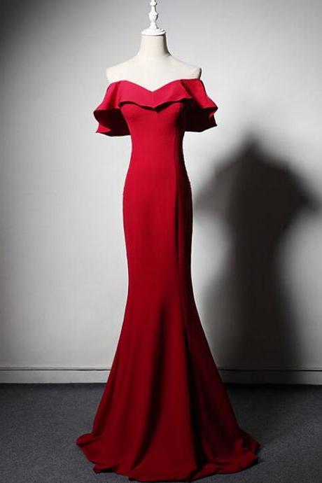 Mermaid Off Shoulder Floor Length Party Prom Dress Red Evening Dress Formal Dress Sa1424