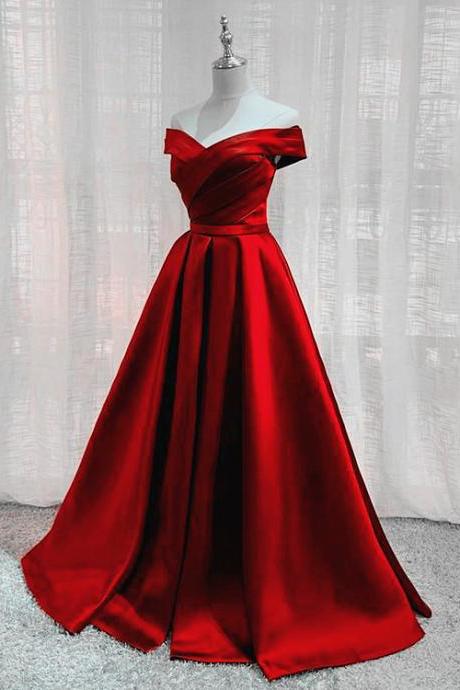 Red Off Shoulder Satin Long Party Dress Formal Dress A-line Prom Dress Evening Dresses Sa1430