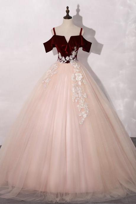 Wine Red And Light Pink Tulle Sweetheart Off Shoulder Velvet Top Sweet 16 Dress Formal Dress Pink Prom Dresses Sa1455