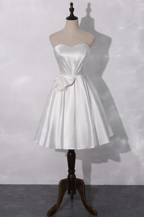 White Satin Sweetheart Knee Length Simple Formal Party Dress Graduation Dress Prom Dresses Sa1459