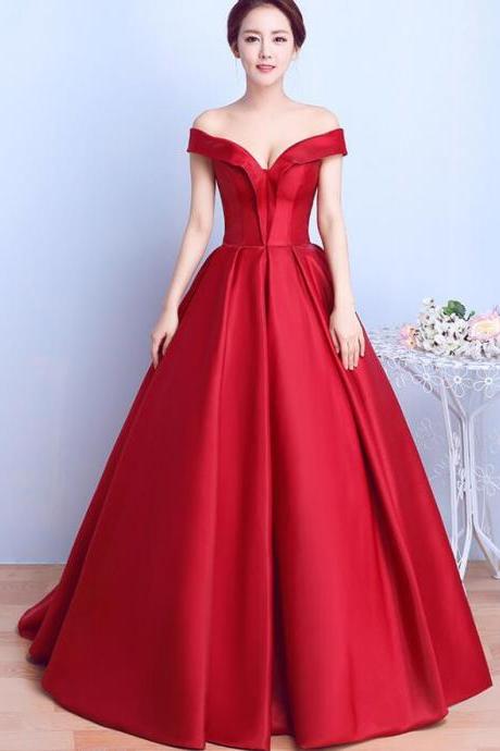 Red Satin Sweetheart Formal Dress Off Shoulder Evening Gown Red Prom Dress Sa1470