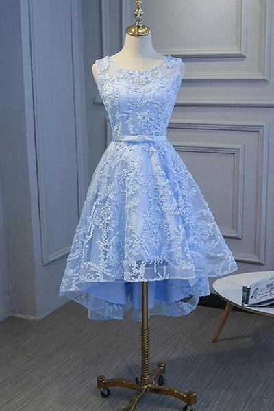 Light Blue High Low Homecoming Dresses Party Dress With Belt Cute Formal Dresse Sa1495