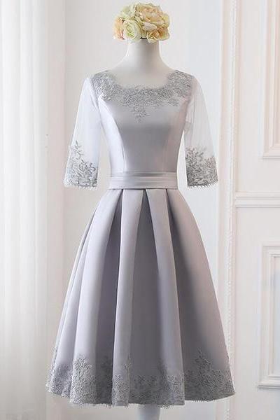Hand Made Custom Knee Length Satin Short Sleeves Party Dress Formal Dress Wedding Party Dress Sa1504