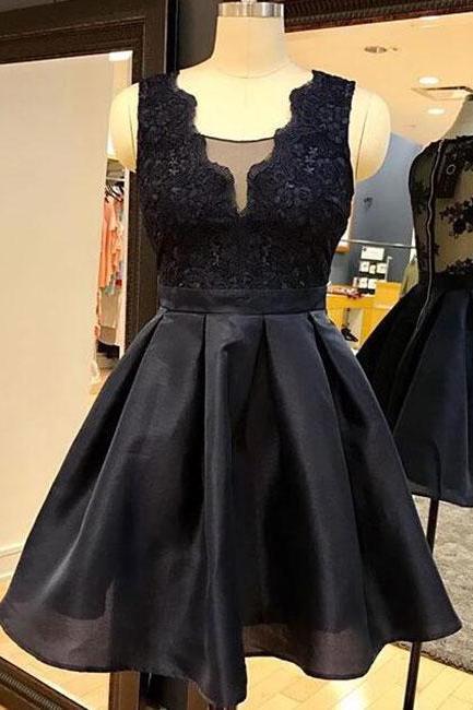 Hand Made Black Short Lace Applique Formal Party Dresses,homecoming Dresses,prom Dresses Sa1512