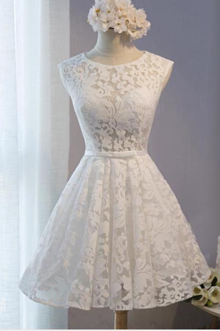 White Lace Simple Evening Party Dress Hand Made Graduation Dresses Lace Formal Dress Sa1516