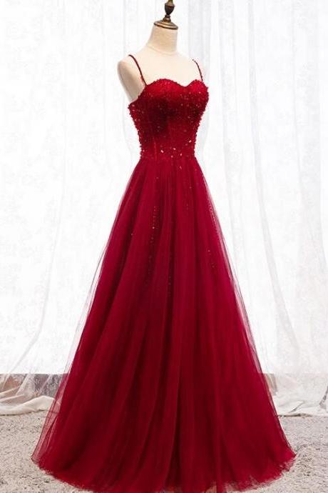 Red Beaded Sweetheart Long Formal Dress Evening Dress Junior Prom Dress Sa1531