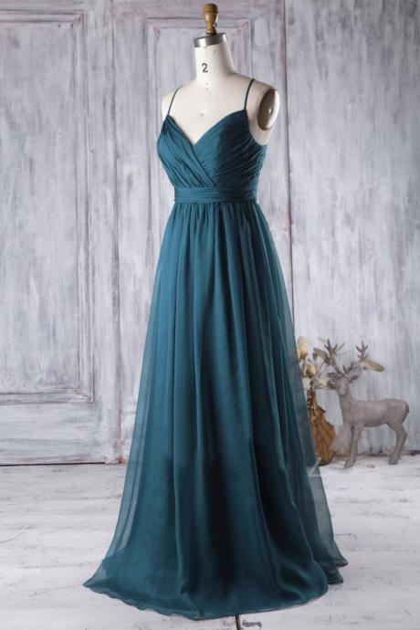 A Line Spaghetti Strap Chiffon Long Prom Dress V Neck Formal Dress Graudation Evening Dress Sa1551