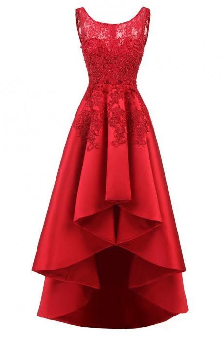 Red Lace Scoop Neck Short Prom Dresses Formal Dress Sa1557