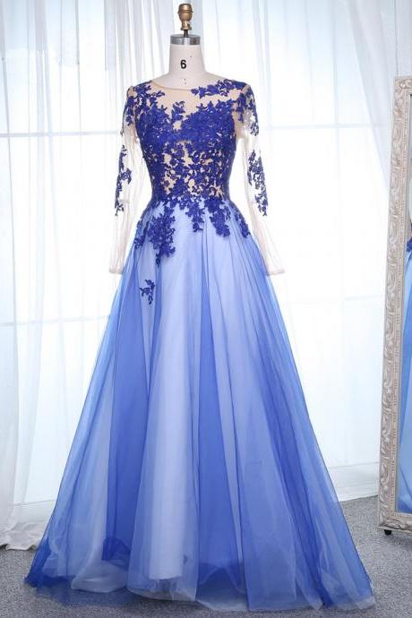 Scoop Neck Long Sleeves Appliques Lace Formal Dress Prom Dresses Sa1561