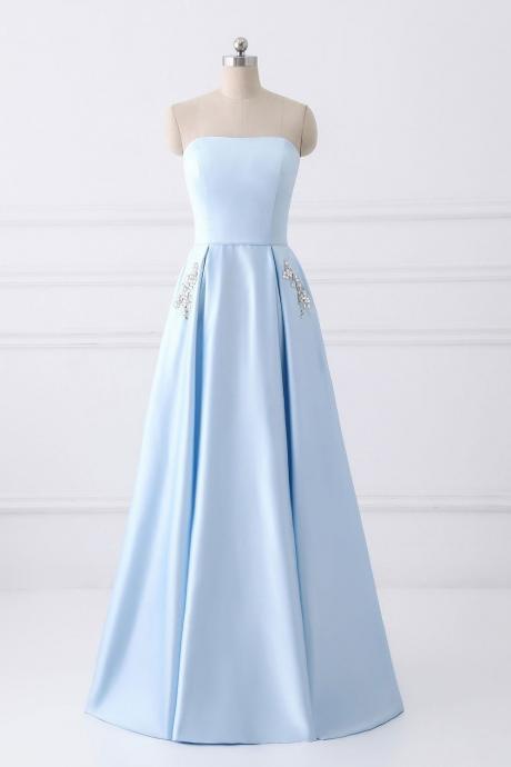Blue Strapless Stain Prom Dresses Formal Dress Custom Made Sa1564