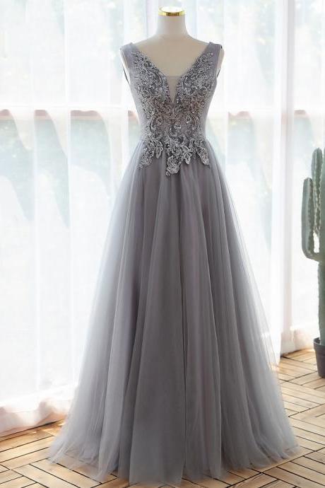 Custom Made V-neck Prom Dress Formal Dress Evening Dress With Applique Sa1567