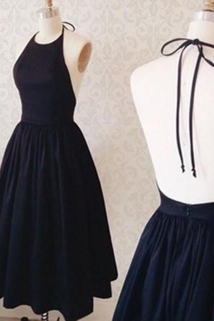 Halter Neck Backless Black Short Prom Dress,formal Dress Homecoming Dress Sa1587