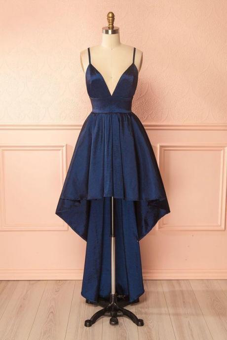 Navy Blue Prom Dresses Sexy High Low Evening Dresses Backless Formal Dress Sa1601