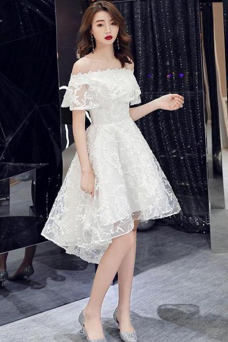White Off Shoulder Lace Short Prom Dress Formal Dress Lace Homecoming Dress Sa1638