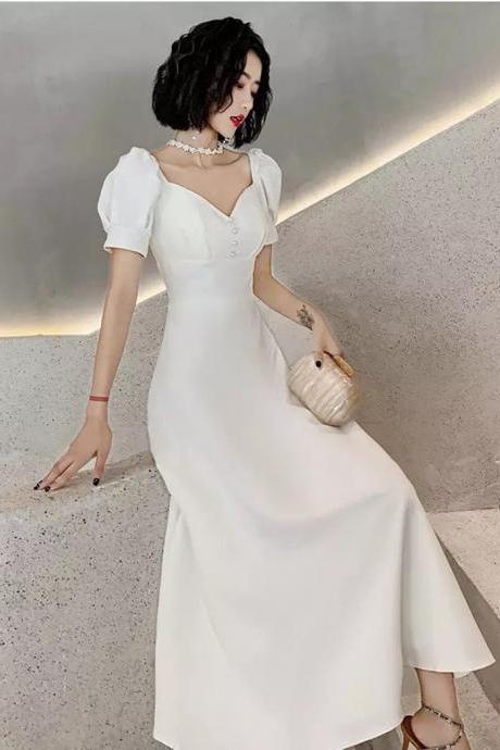 Cap Sleeve White Boho Elopement Wedding Dress Engagement Formal Dress Sa1642
