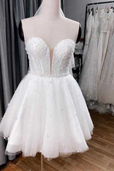 Short Bridal Dress /tea Length Wedding Dress With Corset Formal Dress Sa1643