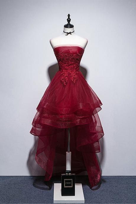 Burgundy High-low Prom Dress,short Prom Gown,burgundy Evening Dress Formal Dress Sa1644