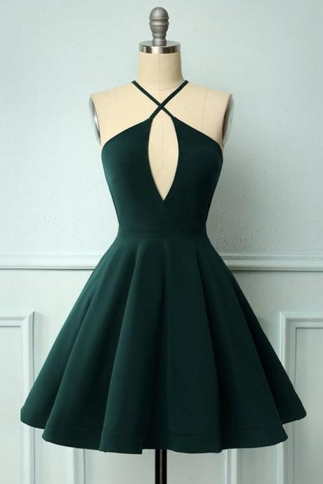 Halter Neck Dark Green Short Prom Dress Formal Graduation Homecoming Dress Sa1648