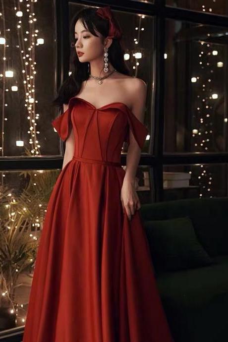 Off Shoulder Red Prom Dress,satin Evening Dress Formal Dresscustom Made Sa1653
