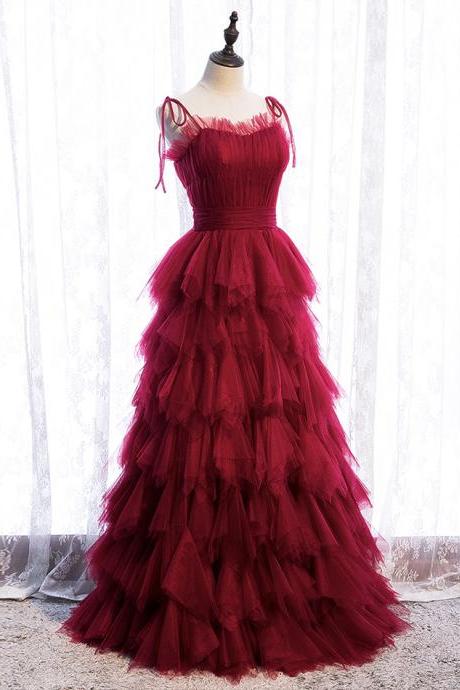 Burgundy Tulle Long Prom Gown Formal Dress Evening Dress Prom Dress Sa1659