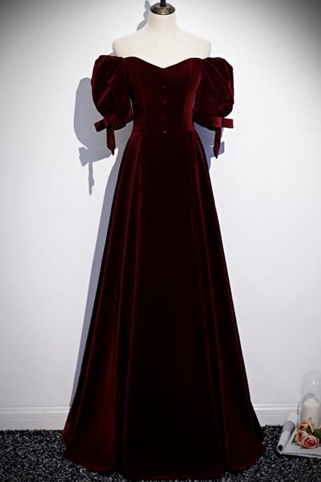 Burgundy Velvet Long A Line Prom Dress Evening Dress Formal Dress Sa1661