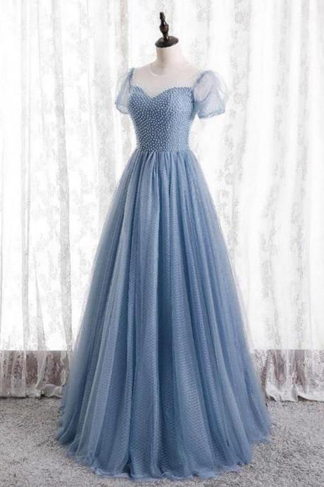 Blue Tulle Long A Line Prom Dress Formal Dress Evening Dress Sa1662