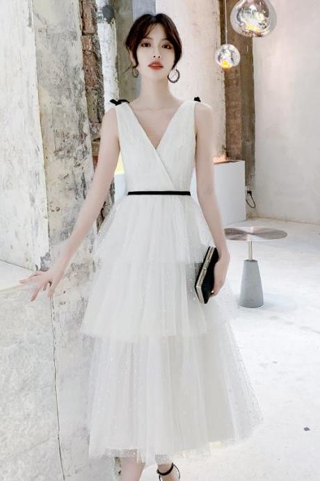 Hand Made Custom White V Neck Tulle Short Formal Dress Prom Dress Homecoming Dress Sa1665