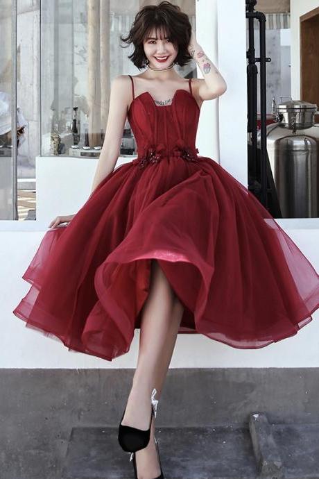 Hand Made Burgundy Tulle Short Prom Dress Formal Dress Evening Dress Sa1670