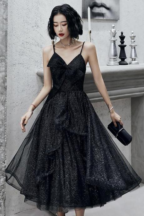 Black V Neck Tulle Sequins Prom Dress Formal Dress Short Evening Dress Sa1671