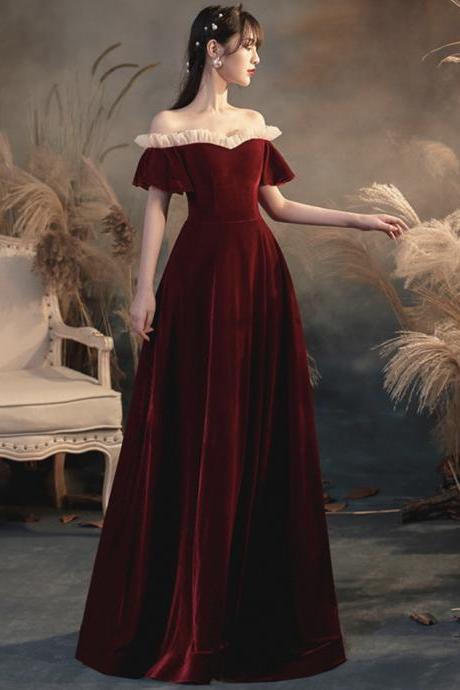 Burgundy Formal Dress Velvet Long Prom Dress Evening Dress Sa1676