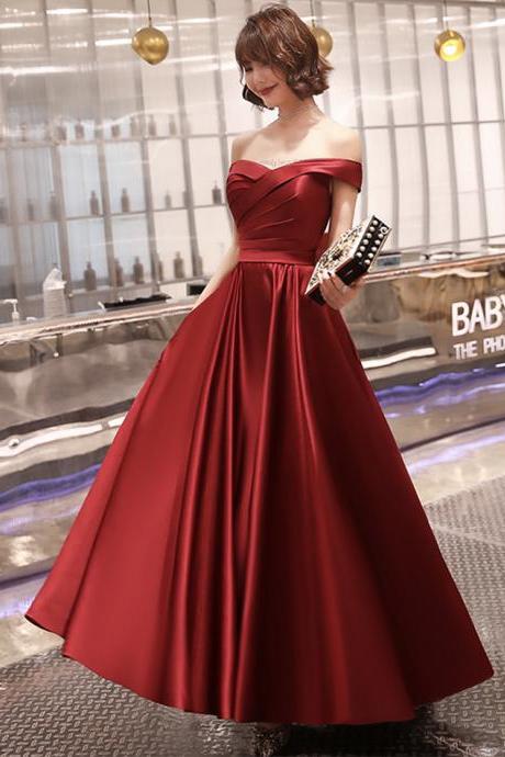Burgundy Satin A Line Formal Dress Prom Dress Evening Dress Sa1677