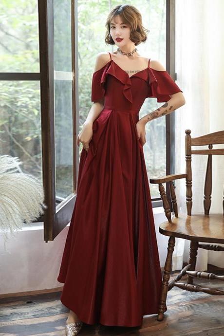 Burgundy Satin Formal Dress Long Prom Dress Simple Evening Dress Sa1678
