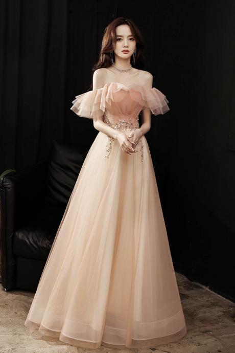 Pink Tulle Sequins Formal Dress Long Prom Dress Evening Dress Sa1682