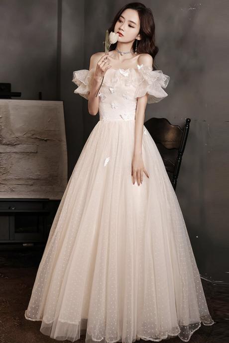Champagne Tulle Long Prom Dress Evening Dress Formal Dress Sa1684