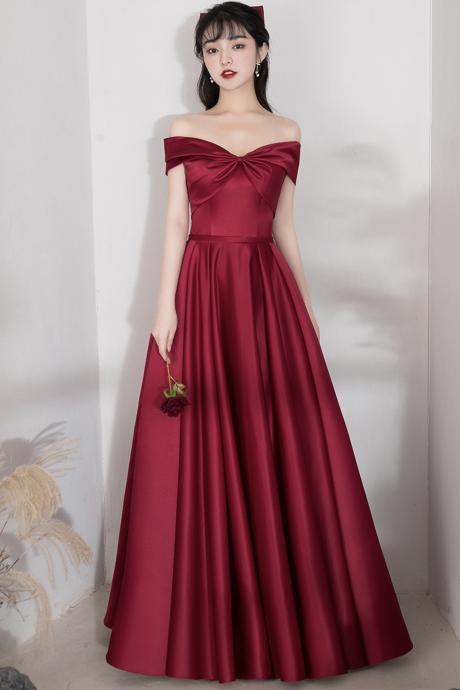 Burgundy Satin Long A Line Formal Dress Prom Dress Evening Dress Sa1685