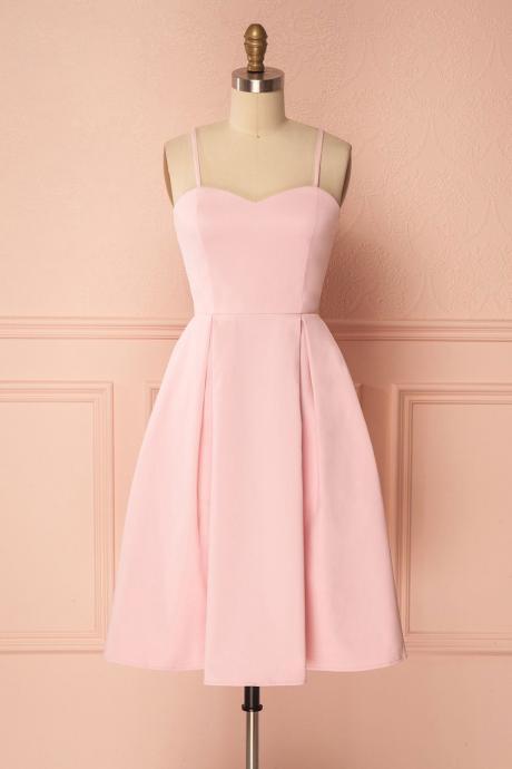 Pink Satin Short Prom Dress Formal Dress Pink Homecoming Dress Sa1689